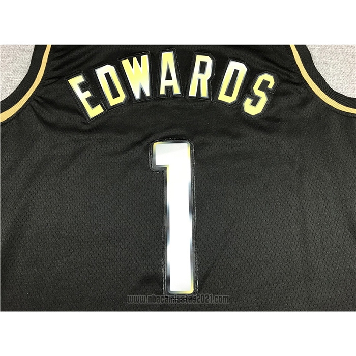 Camiseta Golden Edition Minnesota Timberwolves Anthony Edwards #1 2020-21 Negro